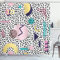 ABAKUHAUS 90 Rideau de Douche, Formes géométriques Rétro, Tissu Ensemble de Décor de Salle de Bain avec Crochets, 175 cm x 200 cm, Marine Jaune Rose