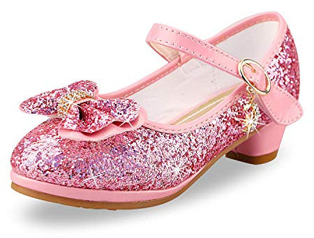 Principessa Scarpe Tacco Bimba Decollete Tacchetti per Bambina Paillettes Glitterate Scarpe Tacchi Ragazze 28 EU,Rosa