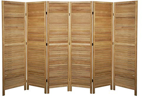 Paravent persienne de 6 pans en bois, coloris brun clair - Dim : H170 x L240cm -PEGANE-