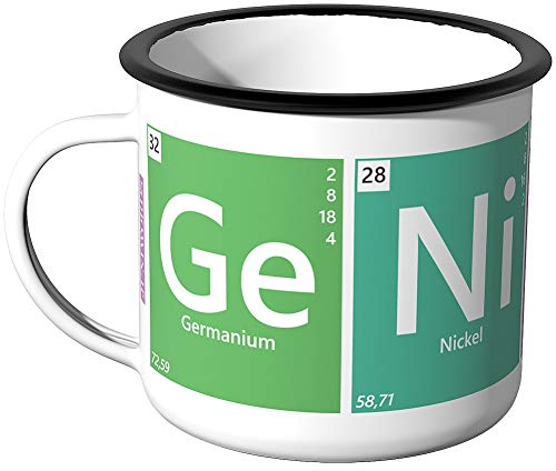 JUNIWORDS Emaille-Tasse, Periodensystem Genius Ge NI U S, Silberner Tassenrand