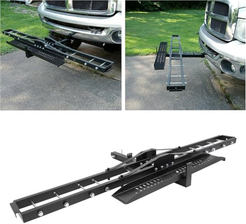 Motorcycle Scooter Dirt Bike Carrier Hauler Hitch Mount Rack With Loading Ramp Anti-Tilt Locking Device 500lb Capacity