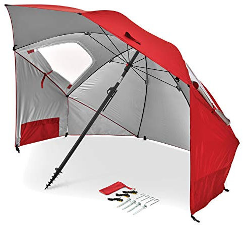Sport-Brella Premiere Abri parapluie UPF 50+ pour protection contre le soleil et la pluie (2,4 m, rouge)