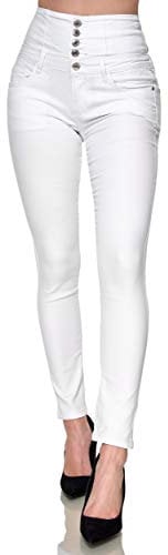 Elara Damen Jeans Stretch Skinny High Waist Chunkyrayan EL60-9 Weiss-44 (2XL)