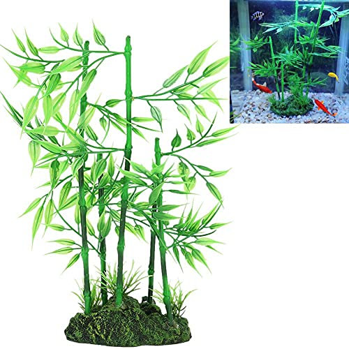 Pssopp Aquarium Bambou Plante Aquarium Artificiel Bambou Plante Feuille Verte Plante Eau Herbe Aquatique en Plastique Ornement Paysage décor(Vert)