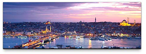Eau Zone Leinwandbild auf Echtholzrahmen Istanbul Sonnenuntergang 120x40cm