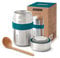 BLACK+BLUM - Food Flask - Vacuum Insulated 304 Stainless Steel Food Container with Leak Proof Lid, Nylon Strap and Natural Wood Fibre Spoon - Keeps Hot for 6 hrs, Cold for 8 hrs, Ocean Blue - 400ml