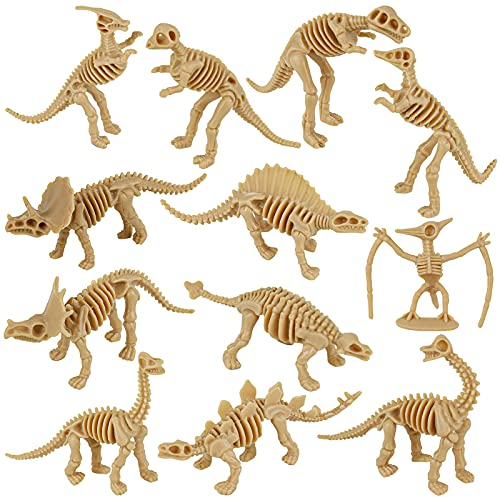 QIAMO Dinosaurier Fossilien Spielzeug, Dino Skelett zum Ausgraben, Dinosaurier Figuren Skelett Modell DIY 12 pcs Dinosaurier Spielset