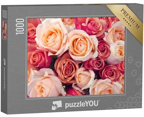 puzzleYOU: Puzzle 1000 Teile „Rosa, orange und pfirsichfarbene Rosen“ – aus der Puzzle-Kollektion Rosen, Blumen, Blumen & Pflanzen