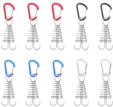 Morobor Piquets d'ancrage de terrasse, 10 piquets de tente en alliage d'aluminium coupe-vent avec boucle à ressort pour le camping en plein air, couleurs mélangées