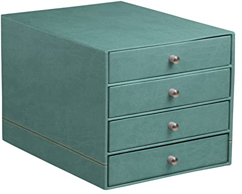 Rhodia 194579C Box mit 4 Schubladen, 24,8x32,7x22,8cm, Kunstleder Seegrün