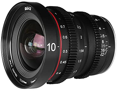 Meike 10mm T2.2, Gran Apertura de Enfoque Manual, Baja distorsión, Formato APS-C S35 6K Mini Prime Cine Objetivo, Compatible con cámaras Fujifilm X Mount X-T3 X-T20 X-T10 X-T2 X-T4 X-Pro2 X-E3 X- T1