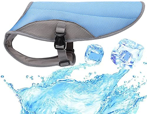 Leichtgewicht Hund Kühlweste,Mittelgroßen und großen Hunden Cooling Vest,Kühljacke,für Aktivitäten draußen, Wandern, Training,Hitzschlag bei Hunden vorbeugen blau M