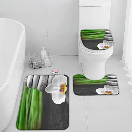 TiaoTian Badematten Set 3 teilig 50x80 Zen 3D Badezimmerteppich Set WC Vorleger Set rutschfeste Badematte Maschinenwaschbar Badteppich Set für Badezimmer badvorleger Kiesel Orchideen