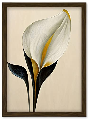 Wee Blue Coo Elegant Modern Calla Lily Black Gold Beige Artwork Framed Wall Art Print A4