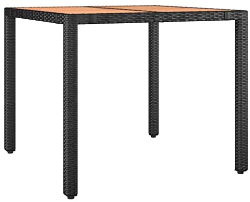 vidaXL Gartentisch, Garten Esstisch mit Holzplatte, Terrassentisch Stahlrahmen, Gartenmöbel Tisch, Schwarz Poly Rattan Massivholz Akazie