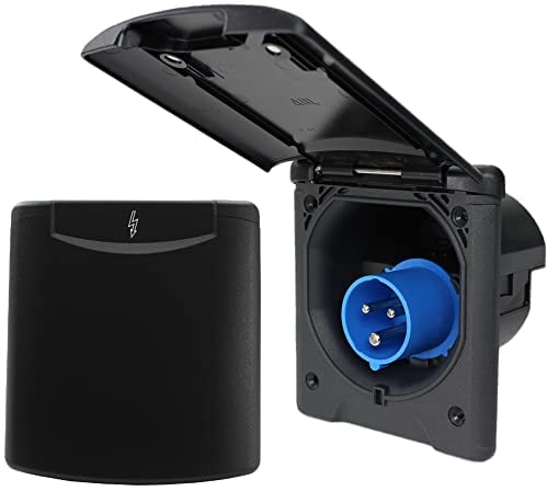 CEE Aussensteckdose Einspeisungssteckdose Einbausteckdose Wohnwagen Wohnmobil 220V - 250V ABL Magnetdeckel schwarz