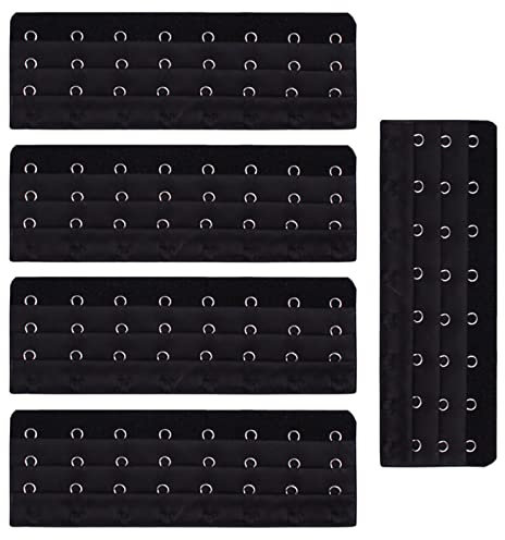 Necalisi 5 Piece Bra Extensions Bra Extenders Extensions for Women, Stretchy Bra Strap Extender 3 Rows x 7/8/9/10/11/12 Hooks One Size Black 2