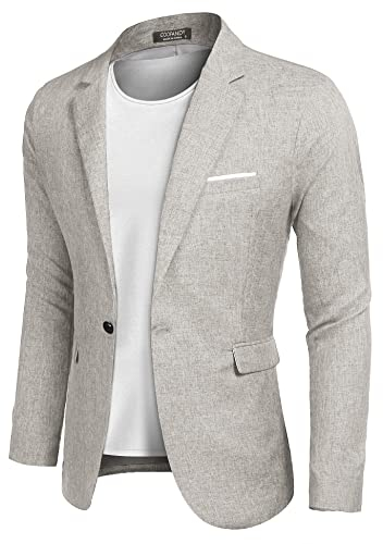 COOFANDY Blazer Herren Slim Fit Sakko Herren Modern Sportlich Männer Anzugjacke Freizeit Sakko Hellgrau L