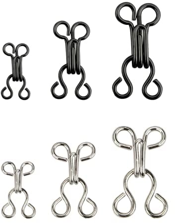 Nähen Haken und Augen Verschluss, 12 Set BH-Haken-Ösen-Verschluss, Unterwäsche Haken und Augen Schließe, Nähen DIY Bastelzubehör, 3 Größen, für BH, Kleidung, Röcken, Hosen(Schwarz und Silber)