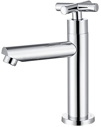 Tondiy Robinet Lave-mains d'eau Froide Uniquement, Mitigeur de Lavabo Salle de Bains, Robinetterie pour WC Invités avec Poignée Croisée, Cartouche Céramique, Mousseur Démontable, Chromé