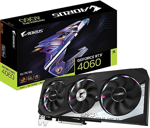 GIGABYTE Carte Graphique NVIDIA GeForce RTX 4060 AORUS Elite - 8 Go GDDR6, 128 Bits, PCI-E 4.0, Core Clock 2640 MHz, 2 x DP 1.4, 2 x HDMI 2.1a, NVIDIA DLSS 3 - GV-N4060AORUS E-8GD