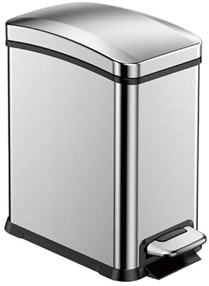 PROREGAL Rechteckiger Treteimer aus gebürstetem Edelstahl | 8 Liter, HxBxT 33,5x17,8x33,2cm | Silber