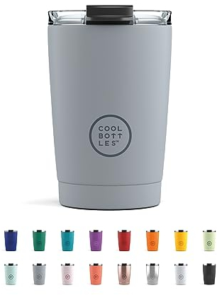 Cool Bottles - Tumbler - Vaso Térmico de Acero Inoxidable - 330 ml - Pastel Grey - Taza de Café - Altura 14 cm - Bebidas Frías 10 horas y Calientes 5 horas - Tapa Hermética - Libre de BPA