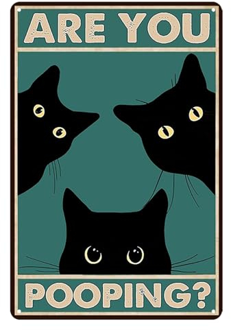Witziges Schwarze Katze Badezimmer Deko Are You Pooping Blechschilder Poster Toiletten Bilder Flur Deko Vintage Metallschild Wanddeko Wall Art (30x20 cm)