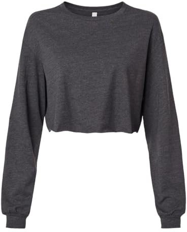 FWD Fashion Ladies' Cropped Long-Sleeve T-Shirt, Dark Gry Heather, L