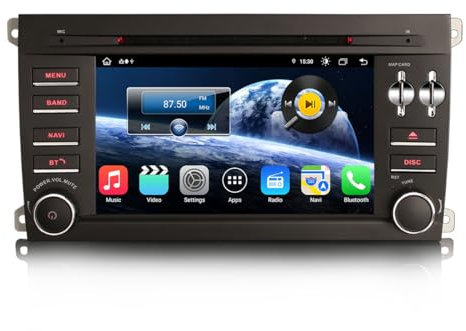 Erisin 7 Pouces 8-Core 4GB+64GB Android 14 Autoradio GPS Navigateur pour Porsche Cayenne Support CarPlay sans Fil Android Auto DSP Dab+ WiFi USB FM OBD2 Lecteur DVD Écran Tactile Bluetooth