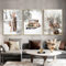 Milaiart 3-teiliges modernes Winter-Schneelandschafts-Hirsch-Leinwandgemälde, Wandkunst, Ski-Auto, Tannenzapfen, Landschaftsposter und Druck für Zuhause, Innenraum, Wohnzimmer, Dekoration (3 Stück, 40