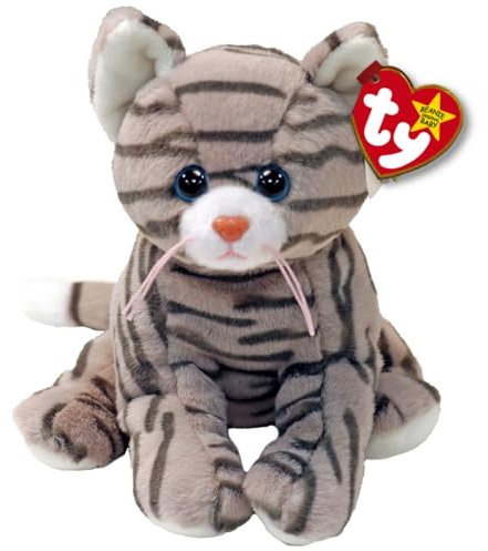 Ty Silver II Tabby Cat Original Beanie Babies Regular - Weiches Plüschtier für Kinder, Teddy, Babytier, Sammelstofftier