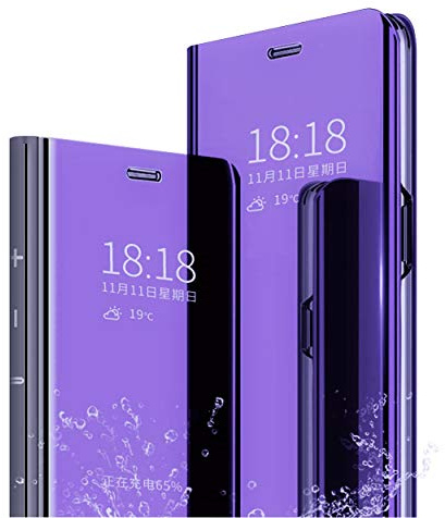 MLOTECH Coque pour Samsung Galaxy A35 5G Housse étui avec Verre trempé Flip Clear View Translucide Miroir Cover Standing 360° Antichoc Smart Cover Bumper Bleu Violet