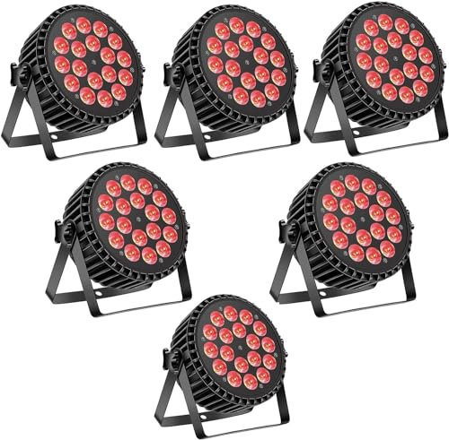 DELIBANG 6Pcs 18 LED Par Bühnenlicht Aluminiumschale,200W RGBW Disco Partylicht mit Auto/Strobe/ DMX512 Steuermodus, Discolicht Moving Head für Party Club Bar Hochzeit