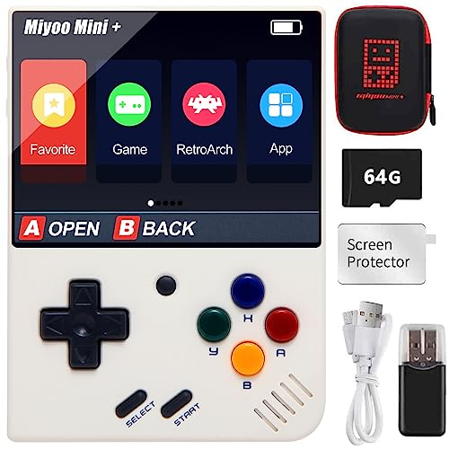 Miyoo Mini Plus Handheld Spielekonsole mit Hartschalengehäuse, 3,5 Zoll IPS Retro Bildschirm Videospielkonsole, integrierte 128G TF Karte 15000+ Spiele und 3000-mAh-Akku, unterstützt WLAN