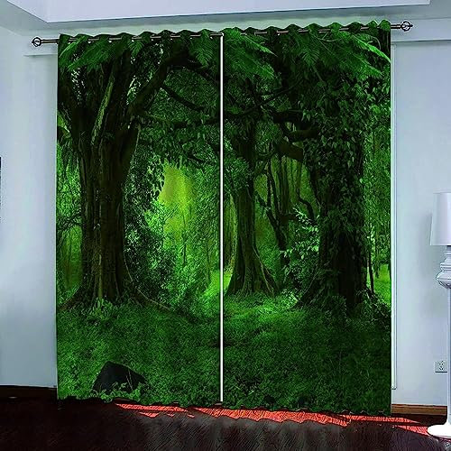 3D Vorhang Blickdicht Cartoon-Wald-Herbst Gardine Polyester Für Schlafzimmer Kinderzimmer Wohnzimmer Dekoration 2Er Set, Familie Ösenvorhang - Vorha