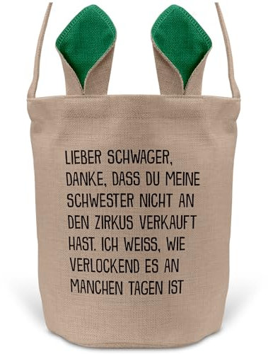 22Feels Schwager Osterkorb -Meine Schwester- mit Henkel Ostergeschenk Tragetasche Ostern Deko Osternest Körbchen Hasenohren (Beige/Grün)