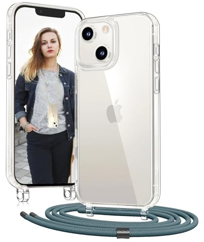 OLEPHY Handykette für iPhone 15 Hülle mit Band, Grün | Necklace Handyhülle, Transparente Schutzhülle zum Umhängen [Verstellbarem und Demontage Umhängeband],