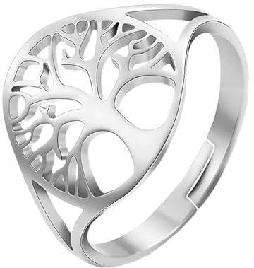 EIOURVY Bagues Femme, Bijoux Bague Couple, bagues Arbre de Vie Femme Acier Inoxydable