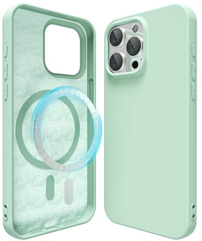 oakxco Silicone Case for iPhone 15 Pro Max Compatible with Magsafe Magnetic Wireless Charging, Slim Thin Soft Rubber Gel with Magnet, Matte TPU Mag Cover for Women Men, Mint Green
