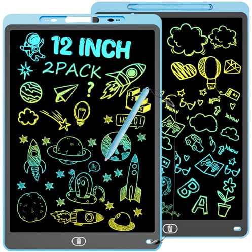 2 Pack Bunte LCD Schreibtafel für Kinder, 12 Zoll Mal Tablet Wiederverwendbarer Zeichentafel mit Sperr-& Lösch Tasten, Spielzeug & Geschenke für Jungen Mädchen zu Reisen, Hause, Schule - Blau