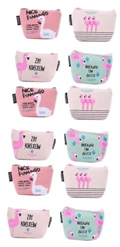 GALPADA Lot De 3 Porte-Monnaie Flamant Rose en Toile pour Garçons Et Filles Petits Portefeuilles Porte-Monnaie pour Trousse De Maquillage 4 Pièces X 3