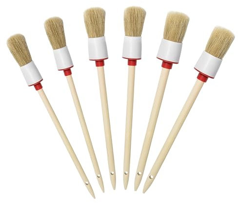 6 pièces Pinceaux Rond Pinceaux à Rechampir, 20/25/30mm Pinceaux Peinture Mur Brosse Ronde en Bois, Pinceau Poils Naturel et Manche en Bois pour Peinture Murale, Meubles, Vernis, Lasures