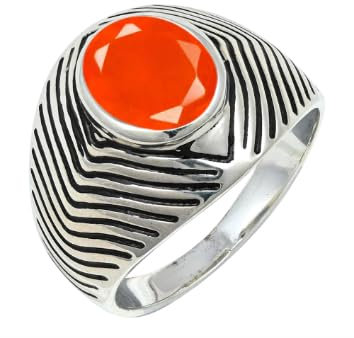 JEWELSTREZORO Karneol Edelstein Bandring 925 Sterling Silber Ring Herren & Damen Bandring Geschenkartikel Handgefertigter Schmuck TSR1171AF_21 (67 (21.3))