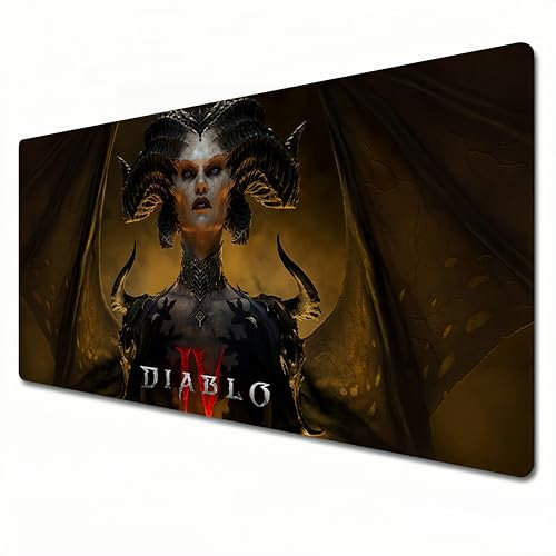 Diablo Mauspad, XXL, Schwarz und Rot, großes Gaming-Mauspad, 900 x 400 cm, geeignet für Büro, Arbeitszimmer, genähte Kanten (A03, XXL)