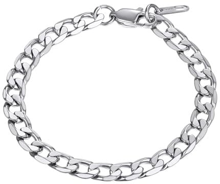 PROSTEEL Panzerkette Armband 6mm breit Herren Edelstahl Armband kubanische Glieder Link Kettenarmband Armkette, Länge 23cm, silber