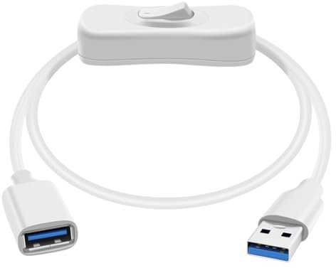 HuaLiSiJi Rallonge USB 3.0 avec Interrupteur Câble D'Extension USB avec Interrupteur Prise en Charge de la Transmission de Données et de L'alimentation 5Gbps pour PC, USB Fan (Weiß, 5FT/1.5m)