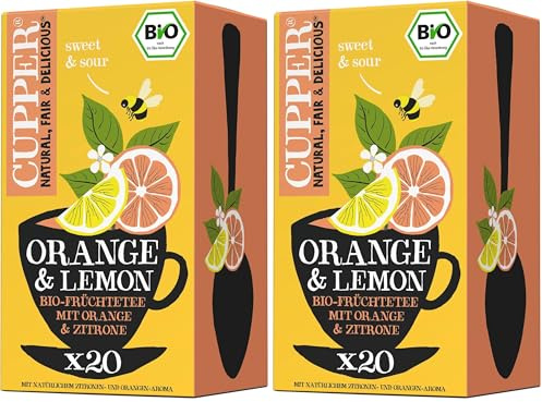 CUPPER Bio Früchtetee Orange & Lemon Infusion, 20 ungebleichte Teebeutel, umweltfreundlich, fair gehandelt (Packung mit 2)