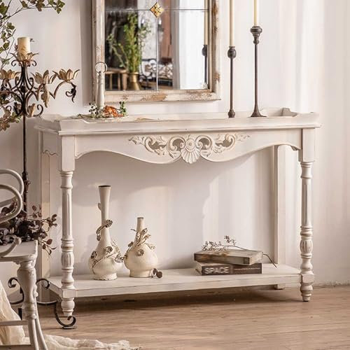 Snowflyk Vintage Carved Wood Console Table with Storage Shelf 2 Tier Narrow Entryway Sofa Table for (One Color)