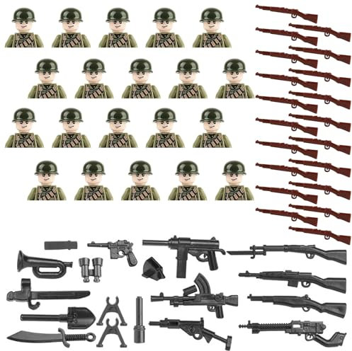 lomdung 20 Stück Soldatenfiguren mit 22 Stück Waffenzubehör, Mini Figures Military Kit, WW2 Armee Spielzeuge zum Figuren, Militärarmee Spiel fur Geschenke ab 6 Jahren Jungen or Erwachsene